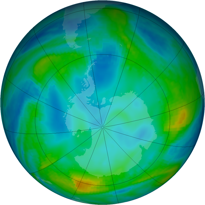 Antarctic ozone map for 22 May 1990